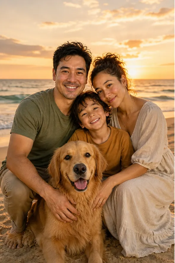 Golden Hour Beach family portrait made from the selfie uploads