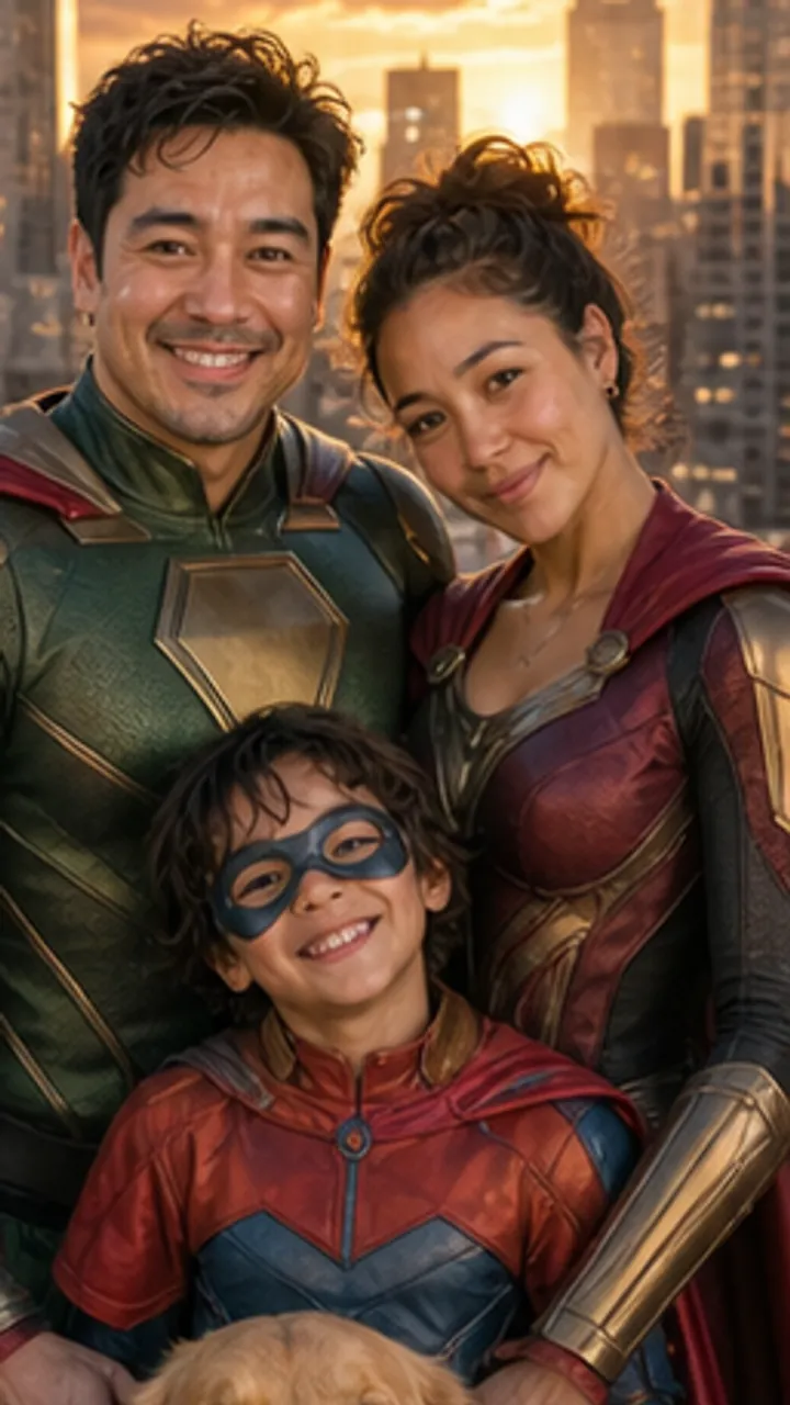 Superhero Family portrait made from the selfie uploads
