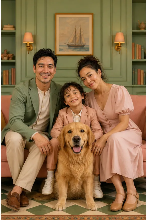 Wes Anderson Symmetry family portrait made from the selfie uploads